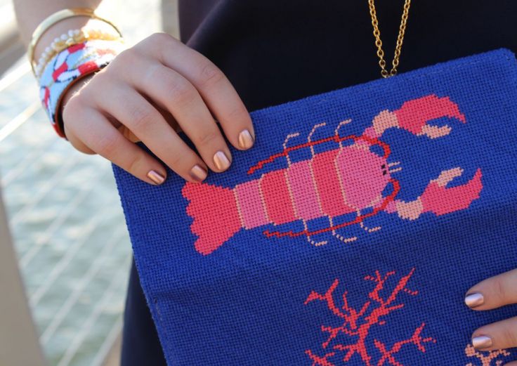 Needlepoint Lobster Clutch Bag