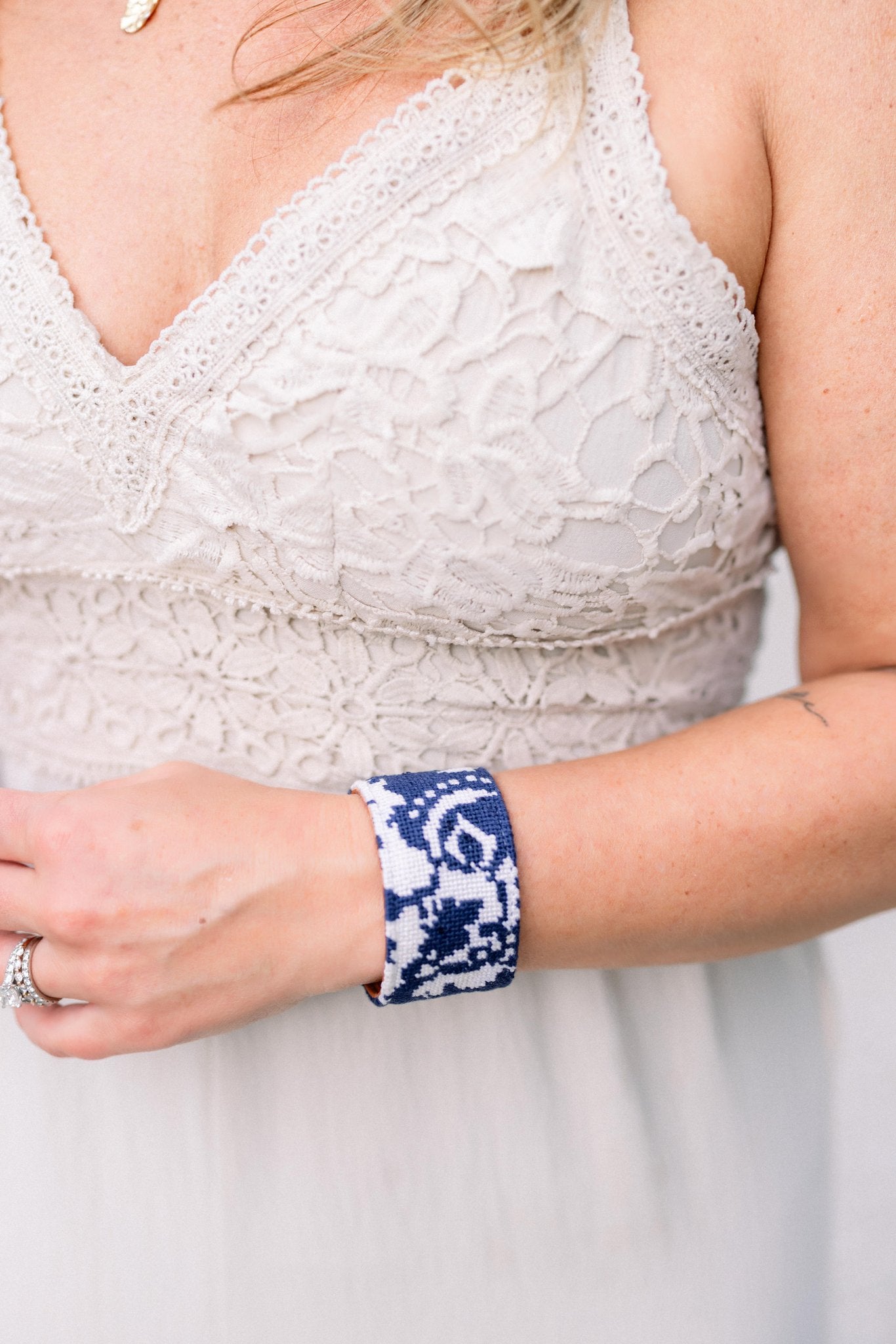 Navy Paisley Needlepoint Cuff