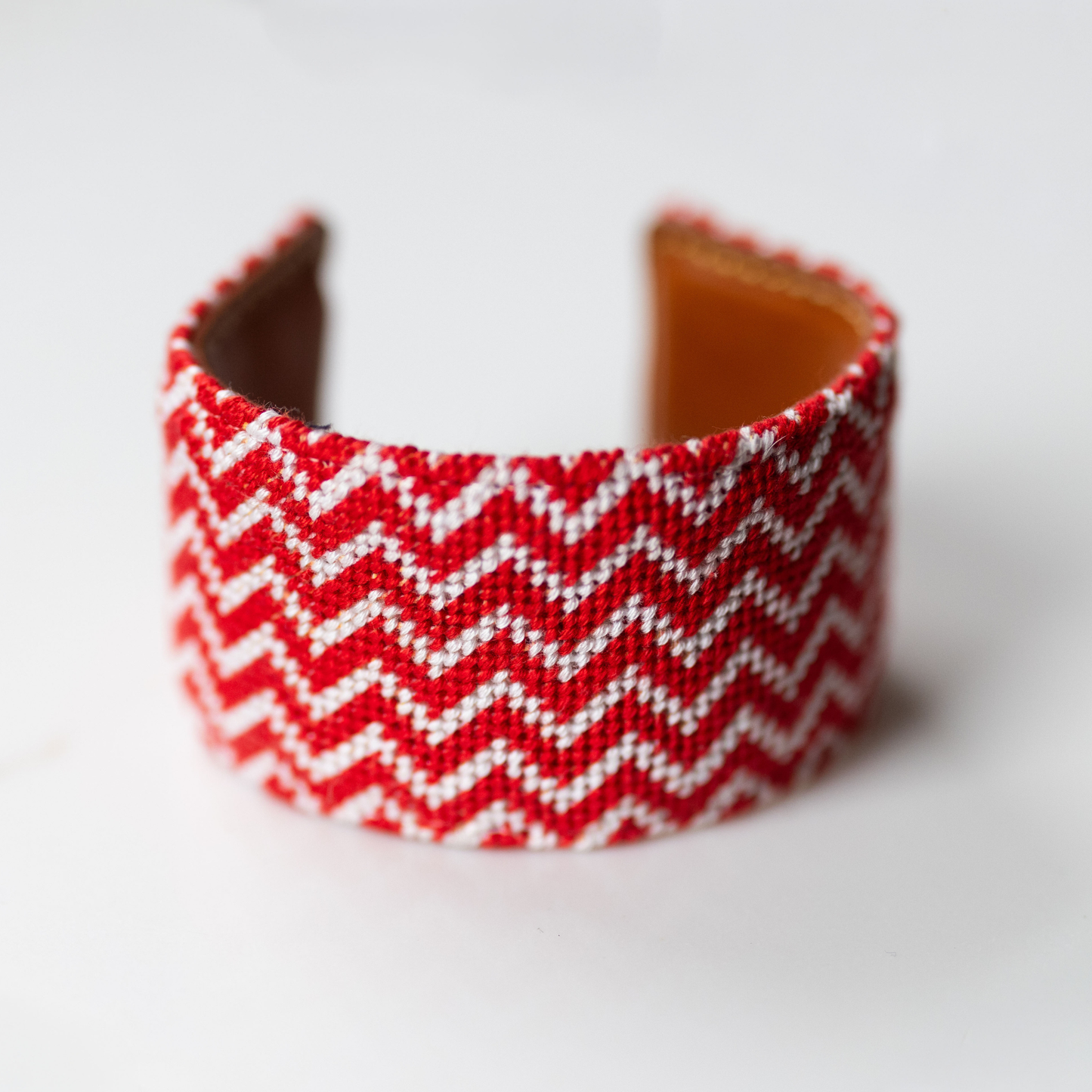Red and White Chevron Needlepoint Cuff