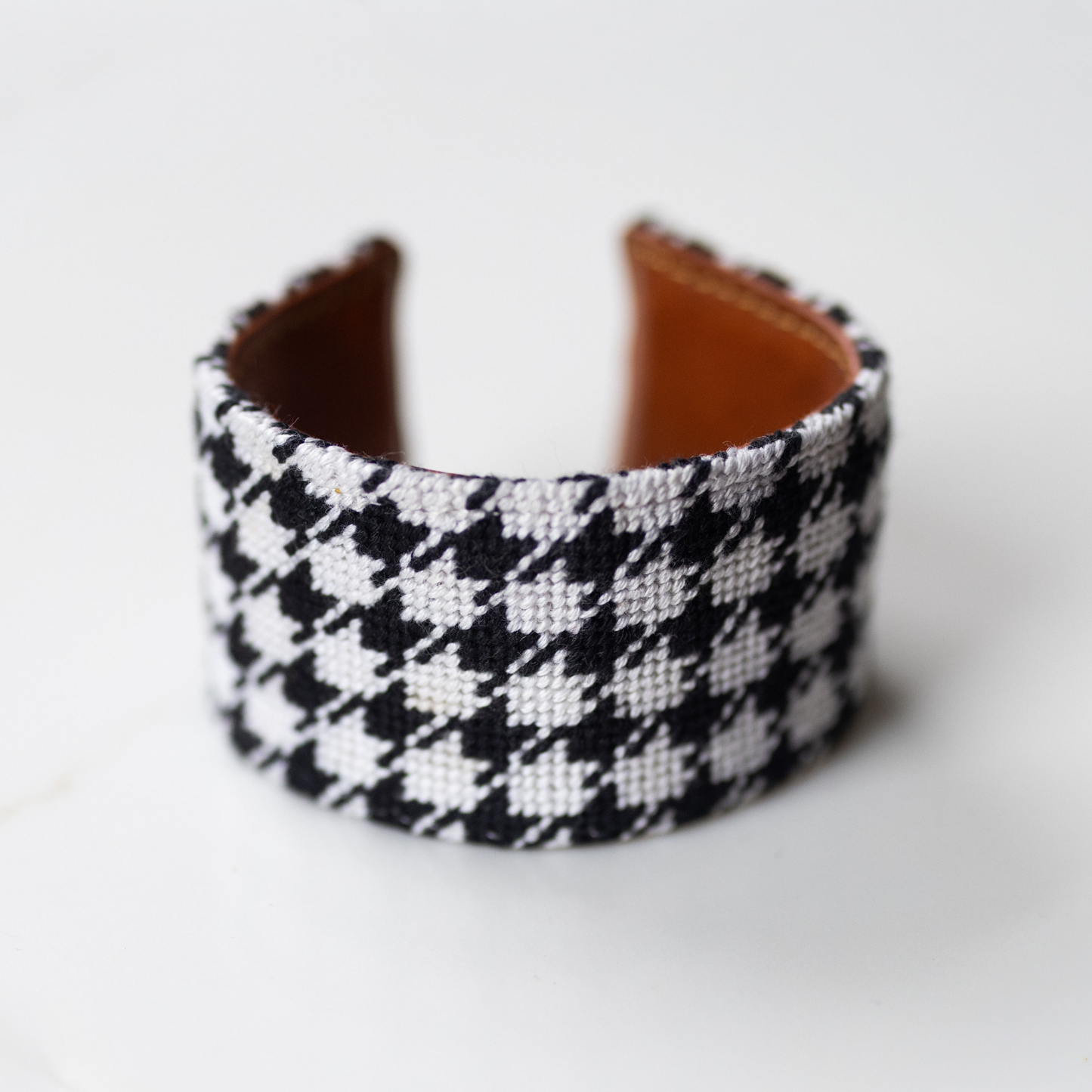 Needlepoint Houndstooth Cuff Bracelet