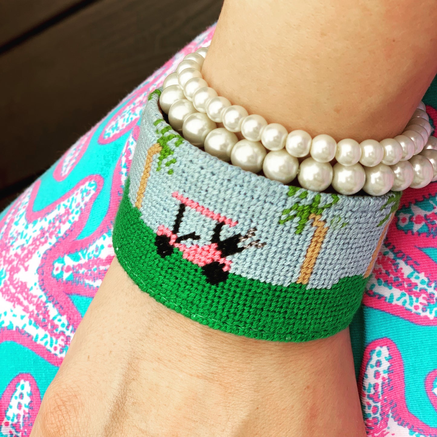 Needlepoint Golf Cuff Bracelet