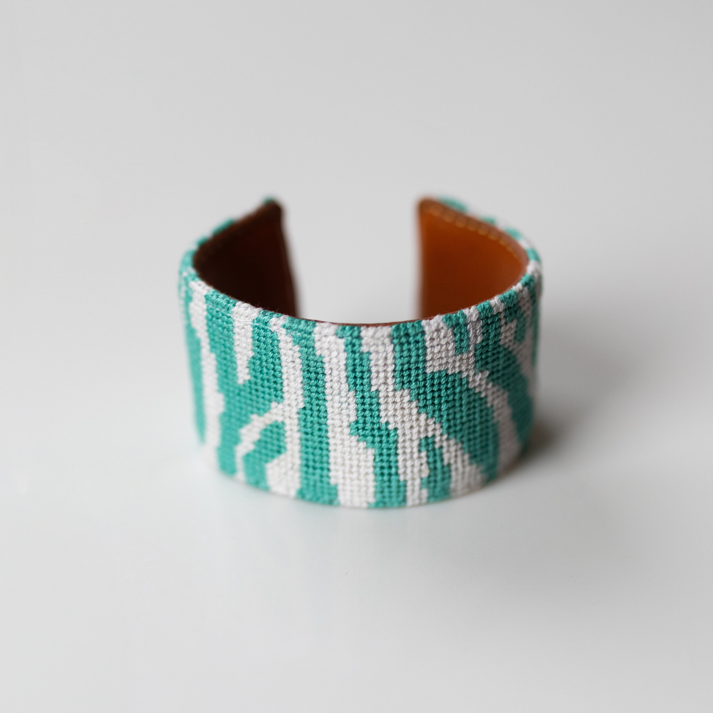 Teal Tiger Print Needlepoint Cuff Bracelet