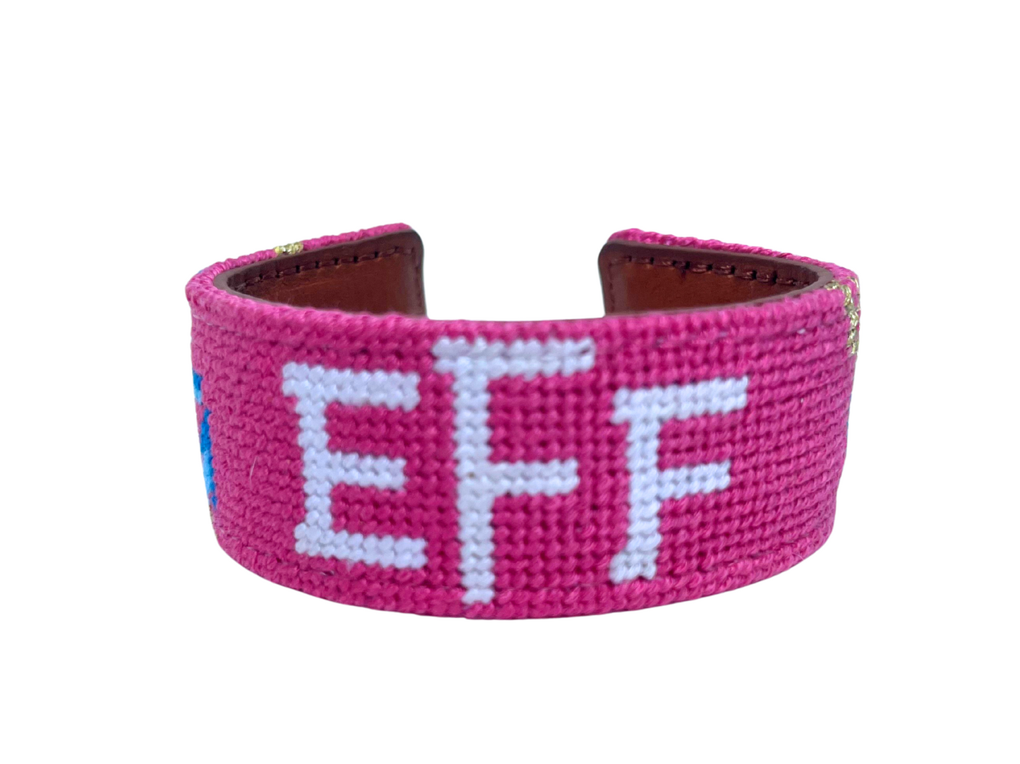 Monogram Needlepoint Cuff Bracelet - 1" Pink with Anchors