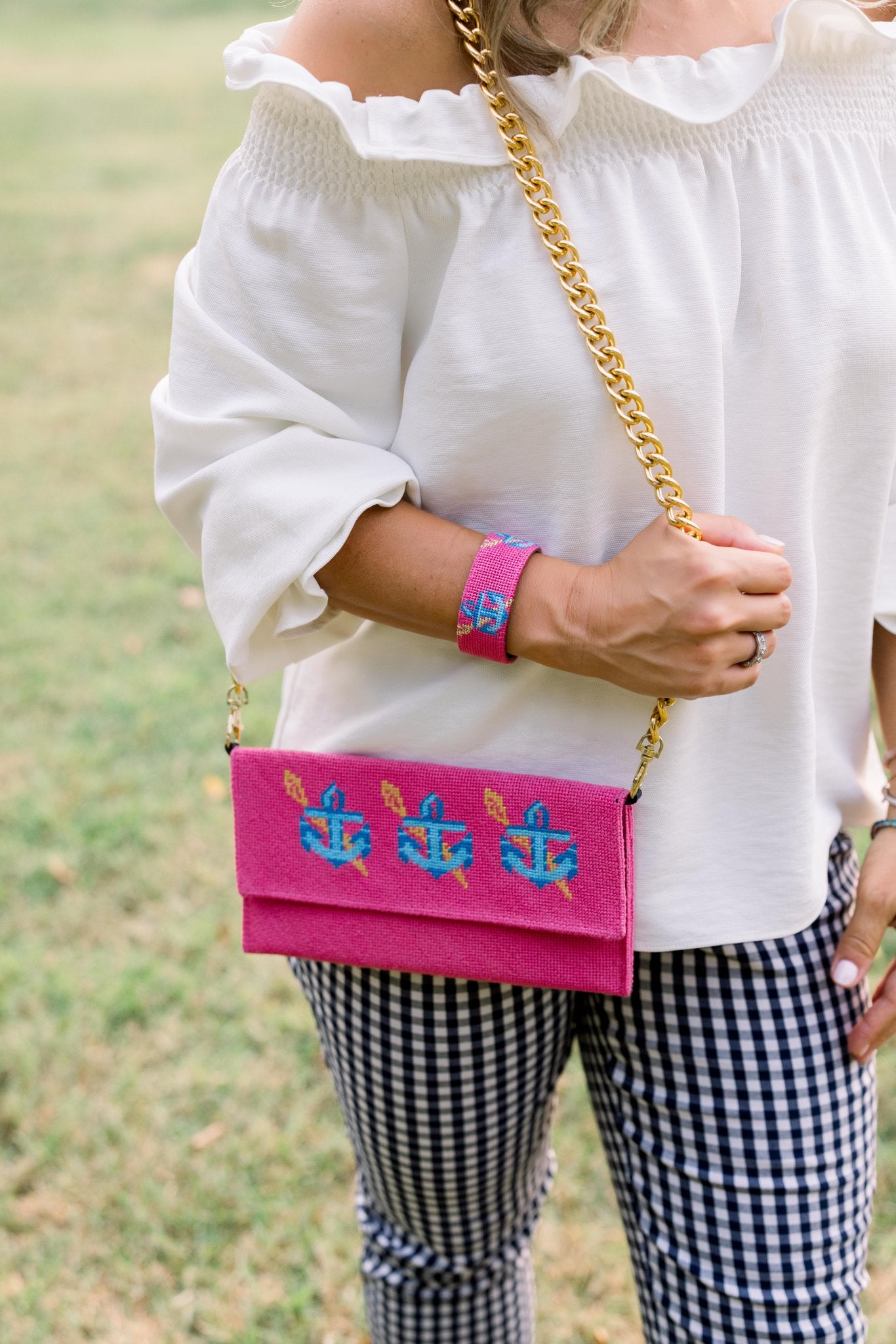 Needlepoint Anchors Clutch Purse