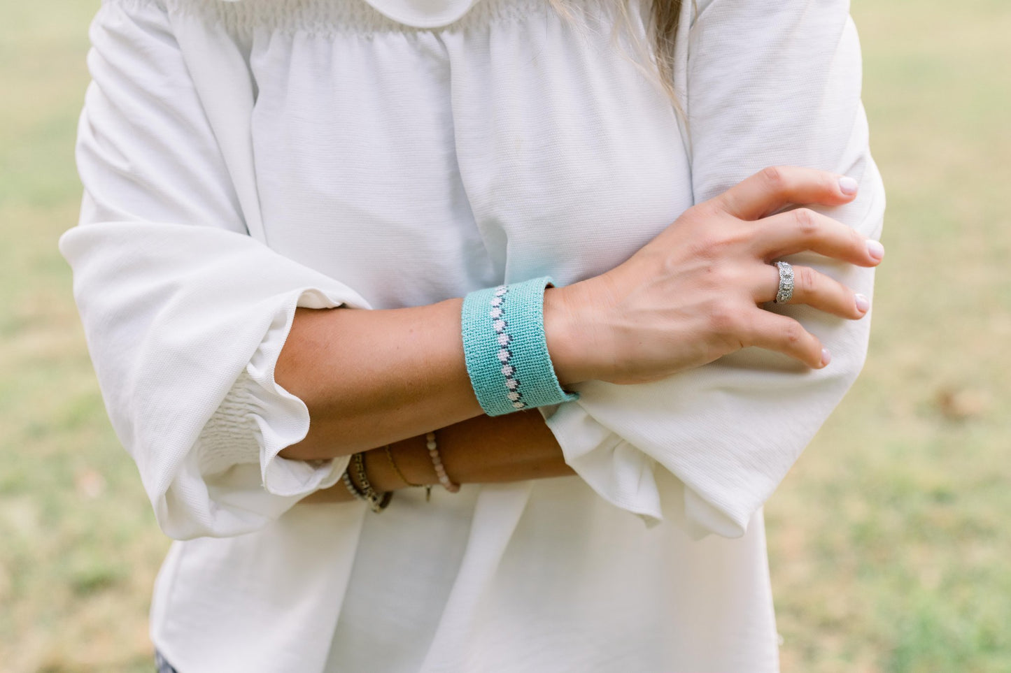 Pearls Needlepoint Cuff Bracelet