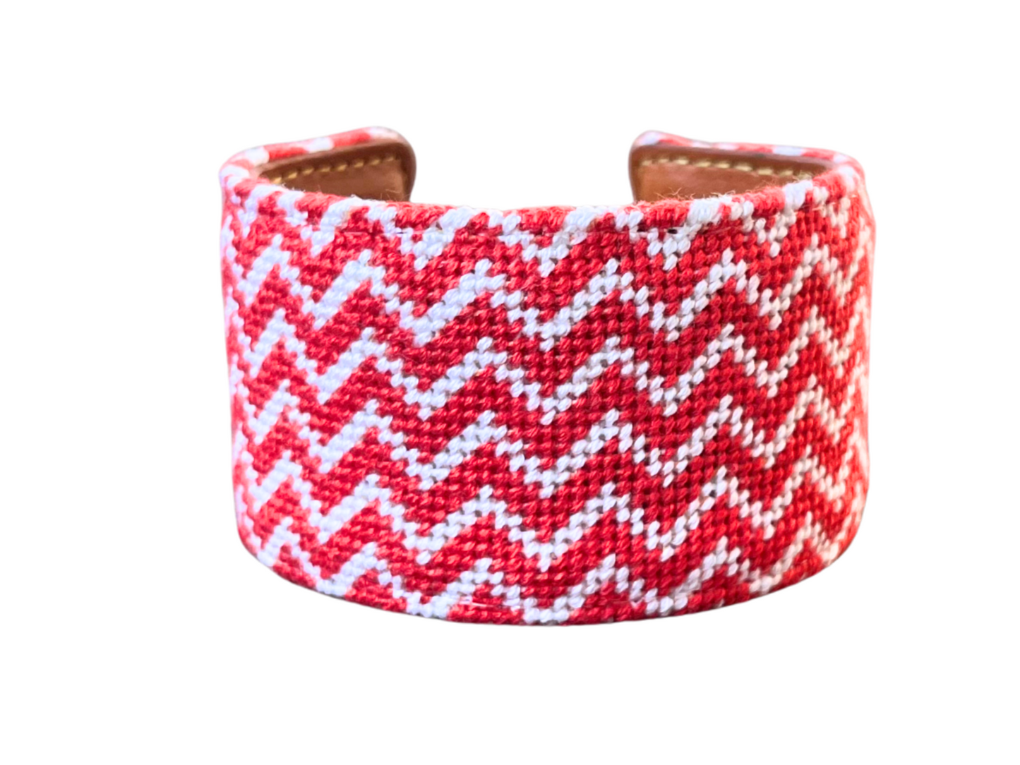 Red and White Chevron Needlepoint Cuff