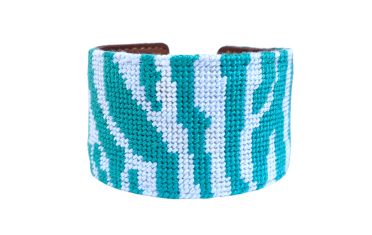Teal Tiger Print Needlepoint Cuff Bracelet