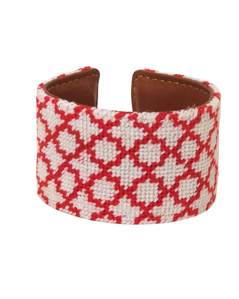 Red Quatrefoil Needlepoint Cuff