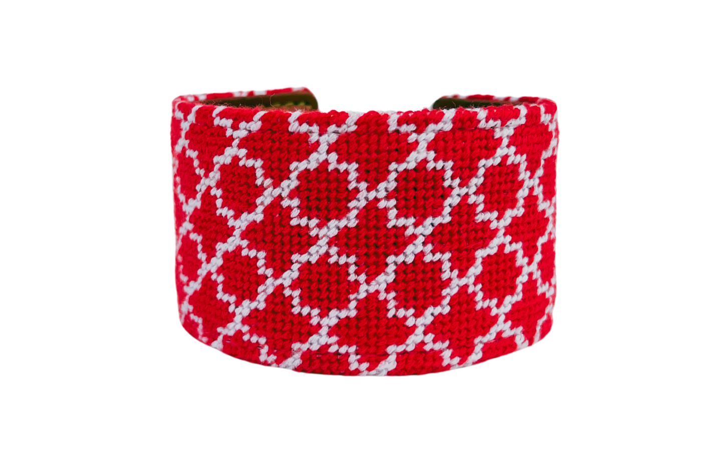 Red Quatrefoil Needlepoint Cuff Bracelet