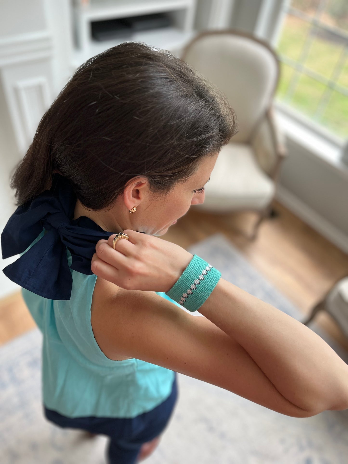Pearls Needlepoint Cuff Bracelet