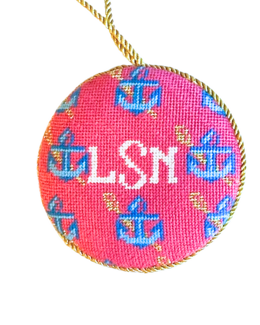 Needlepoint Monogram Anchors Ornament