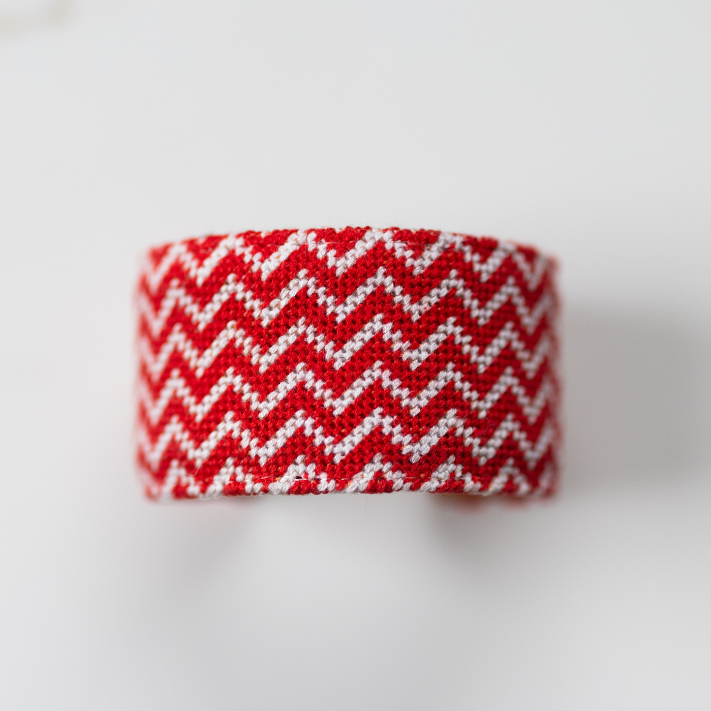 Red and White Chevron Needlepoint Cuff