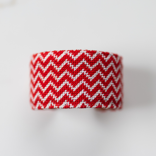 Red and White Chevron Needlepoint Cuff