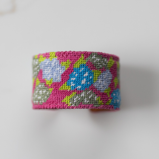 Needlepoint Hydrangea Cuff Bracelet