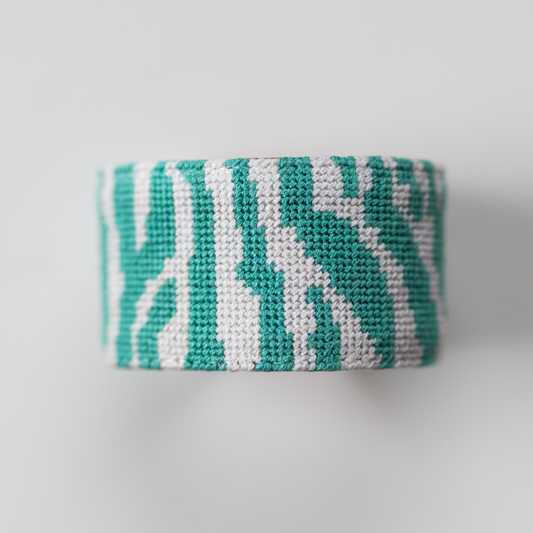 Teal Tiger Print Needlepoint Cuff Bracelet