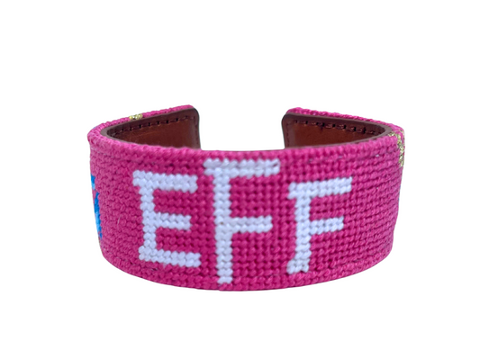 Monogram Needlepoint Cuff Bracelet - 1" Pink with Anchors