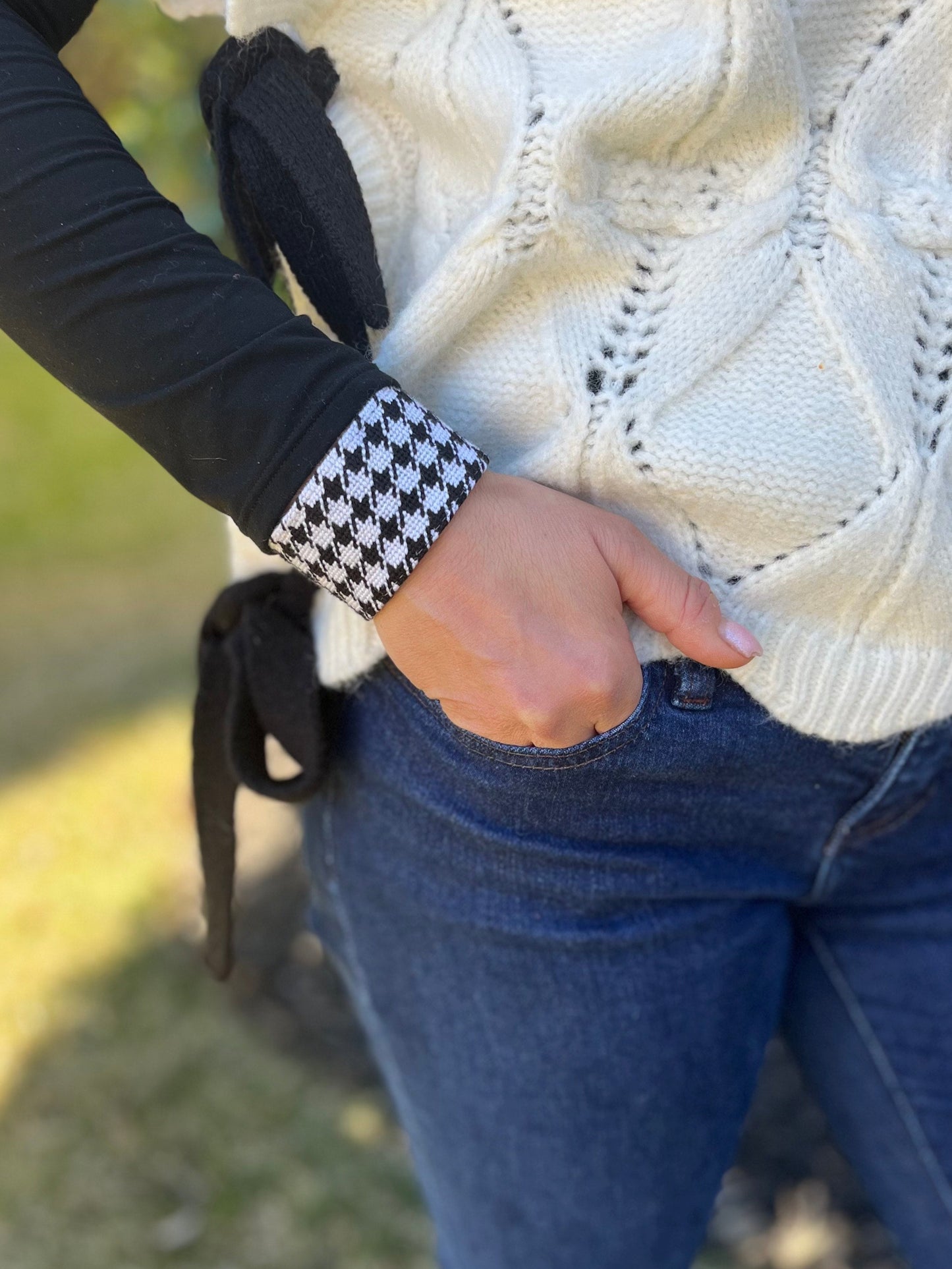 Needlepoint Houndstooth Cuff Bracelet