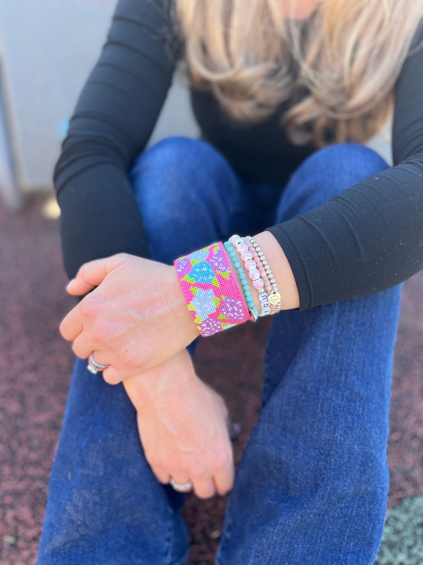 Needlepoint Hydrangea Cuff Bracelet