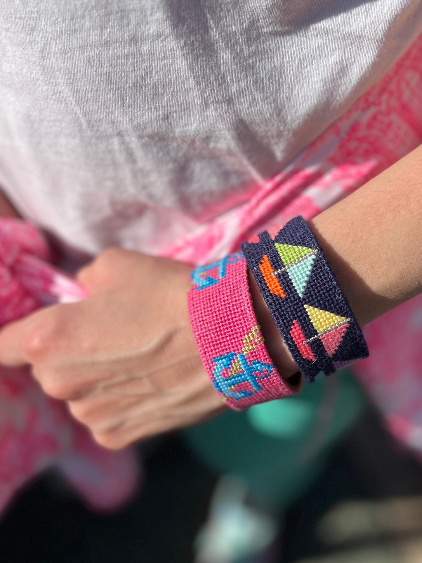 Needlepoint Francesca Joy Anchors Cuff Bracelet