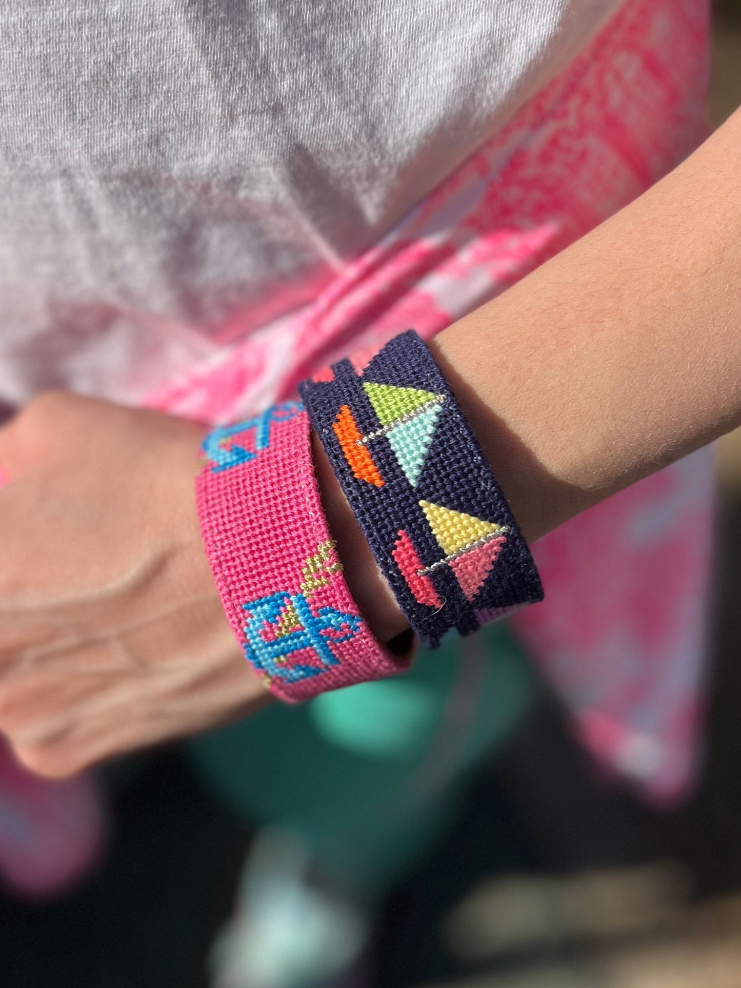 Needlepoint Colorful Sailboat Cuff Bracelet