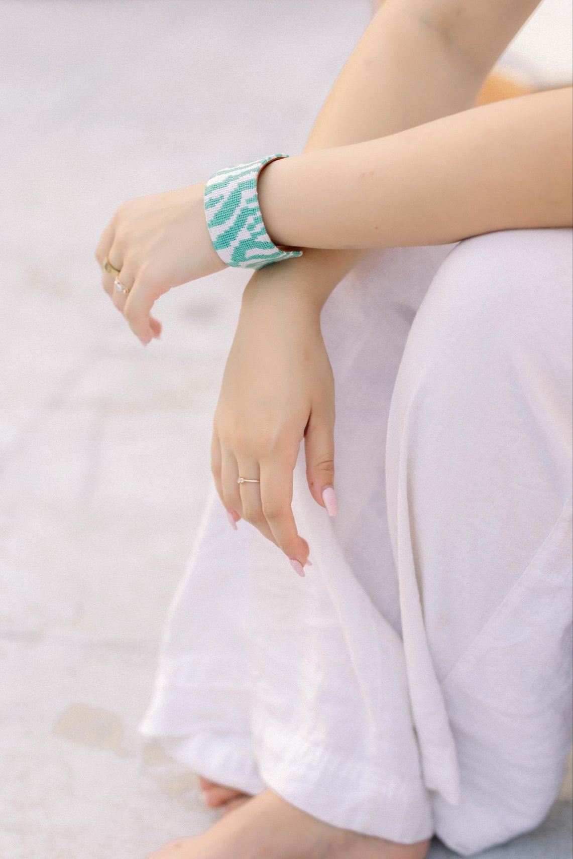 Teal Tiger Print Needlepoint Cuff Bracelet