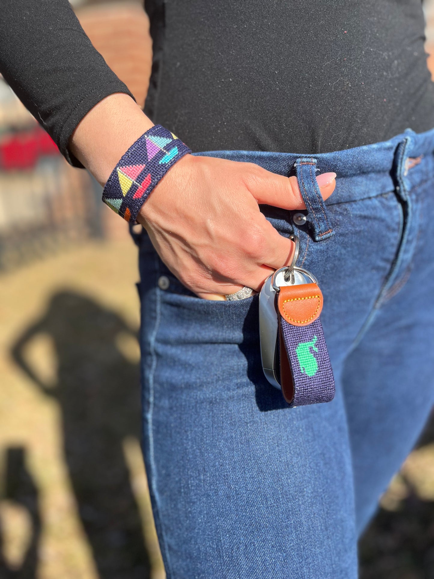 Needlepoint Colorful Sailboat Cuff Bracelet