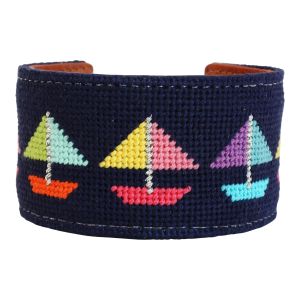 Needlepoint Colorful Sailboat Cuff Bracelet