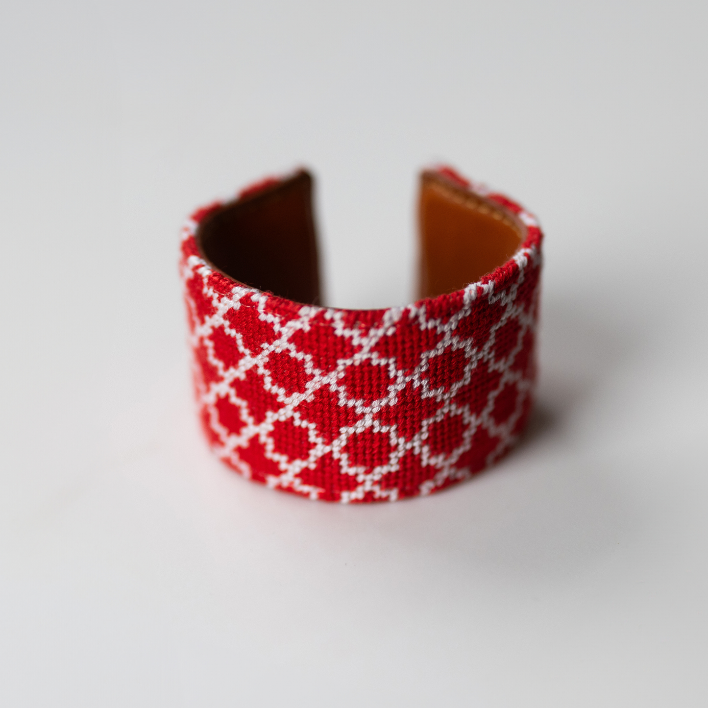 Red Quatrefoil Needlepoint Cuff Bracelet