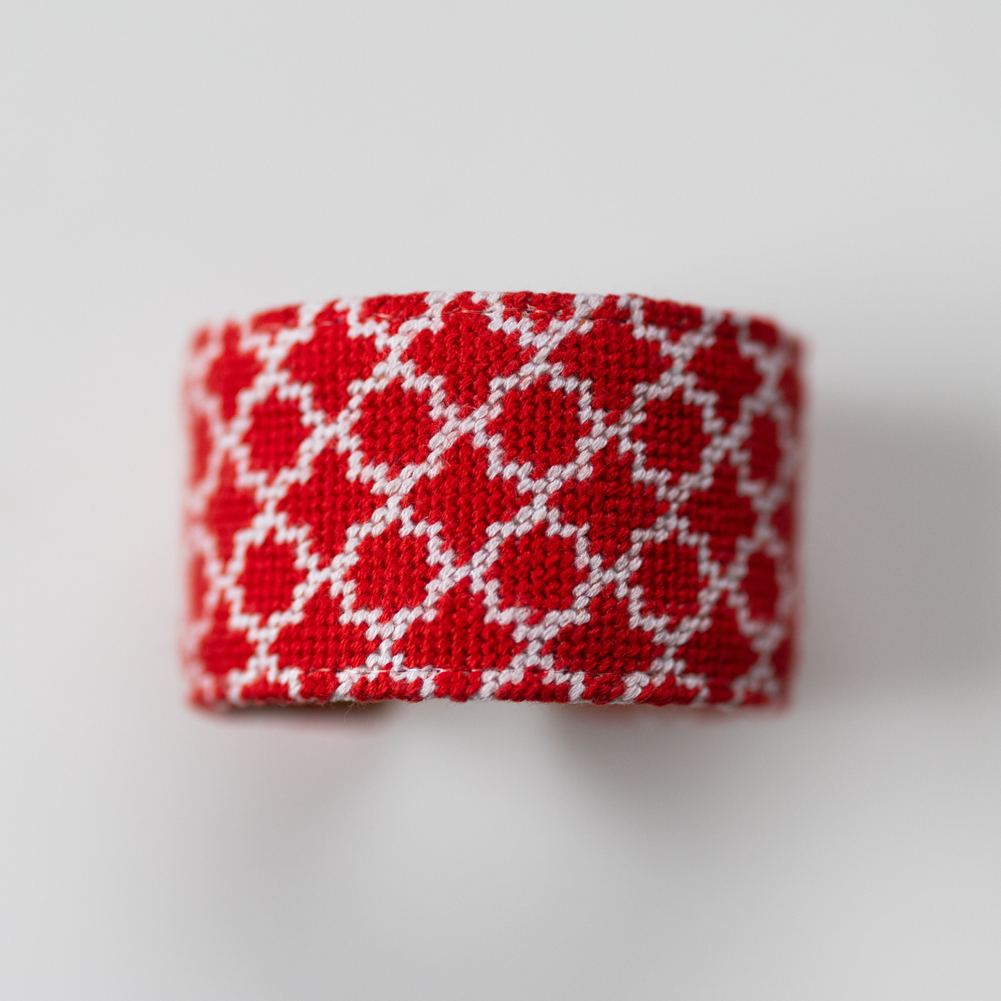 Red Quatrefoil Needlepoint Cuff Bracelet