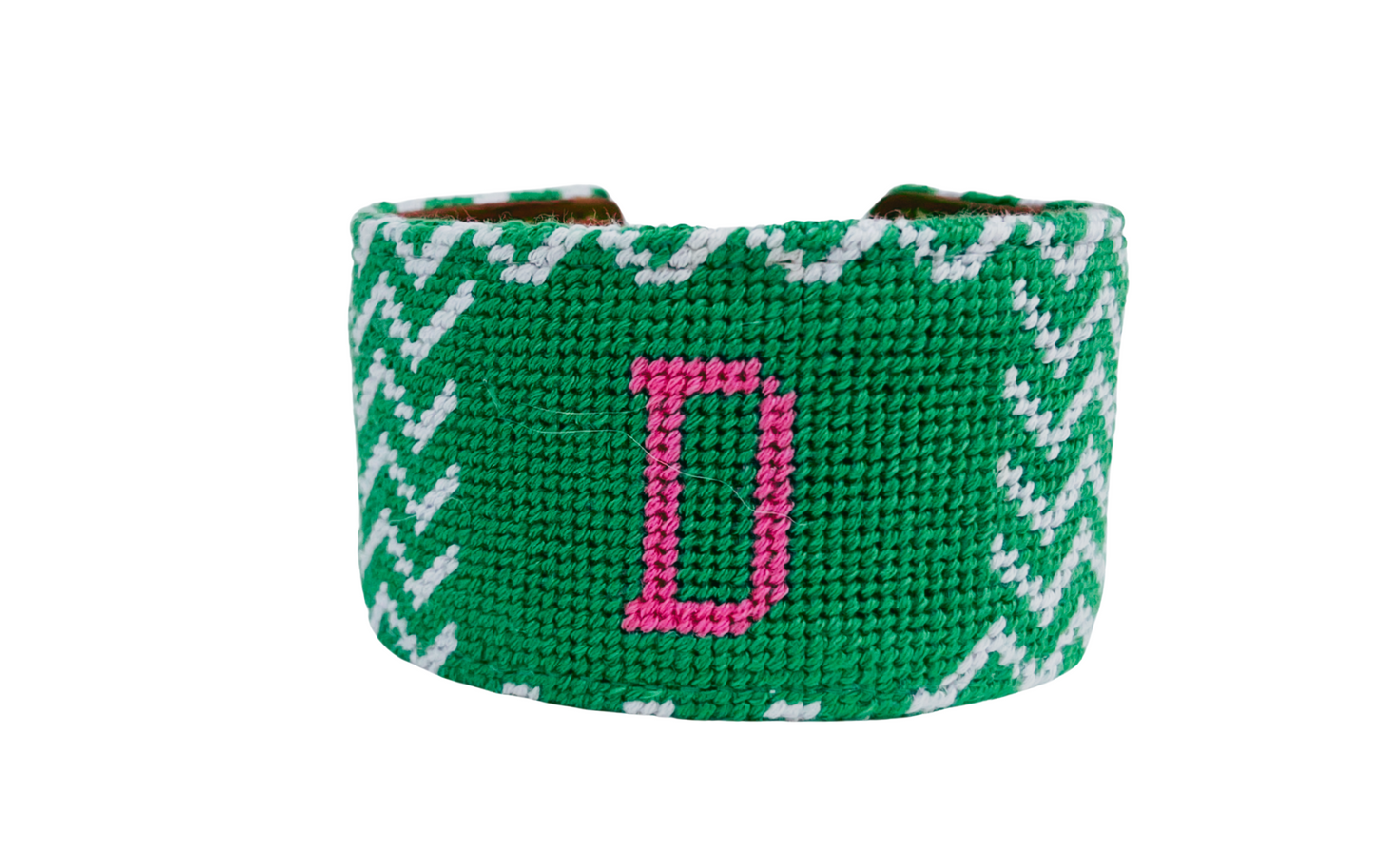 Single Monogram Green Chevron Needlepoint Cuff Bracelet
