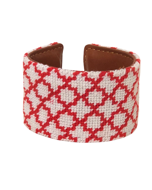 Red Quatrefoil Needlepoint Cuff