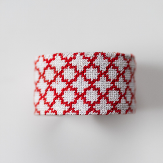 Red Quatrefoil Needlepoint Cuff