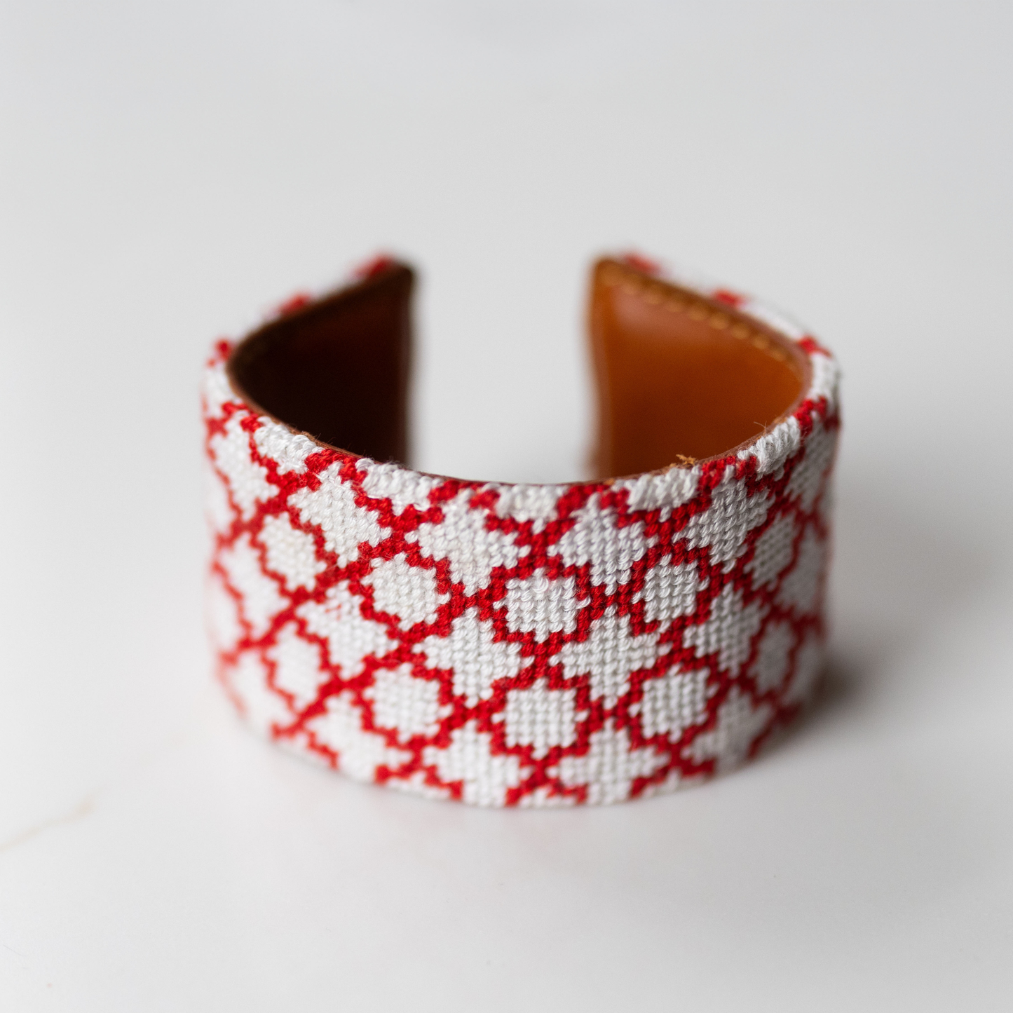 Red Quatrefoil Needlepoint Cuff