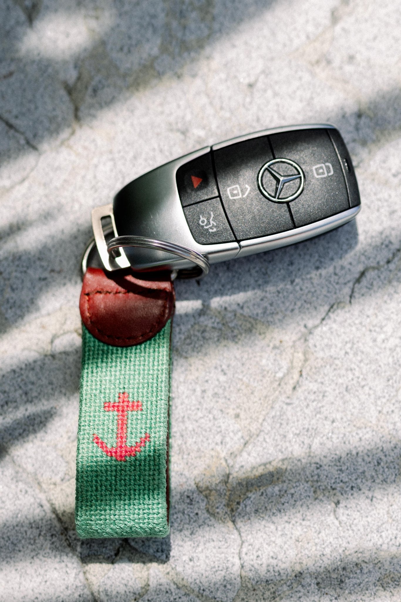 Needlepoint Pink and Green Anchor Key Chain