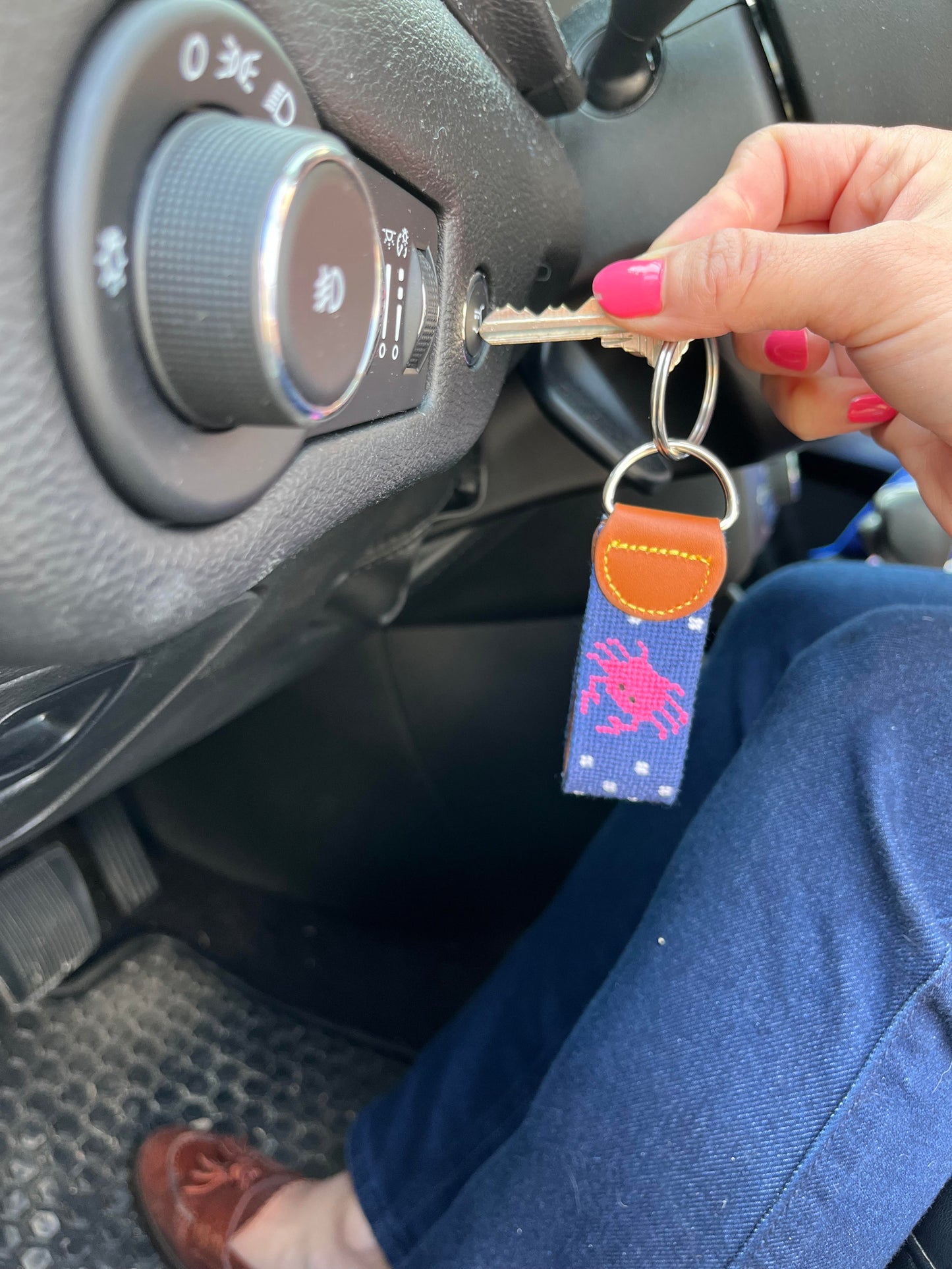 Needlepoint Crab Key Chain