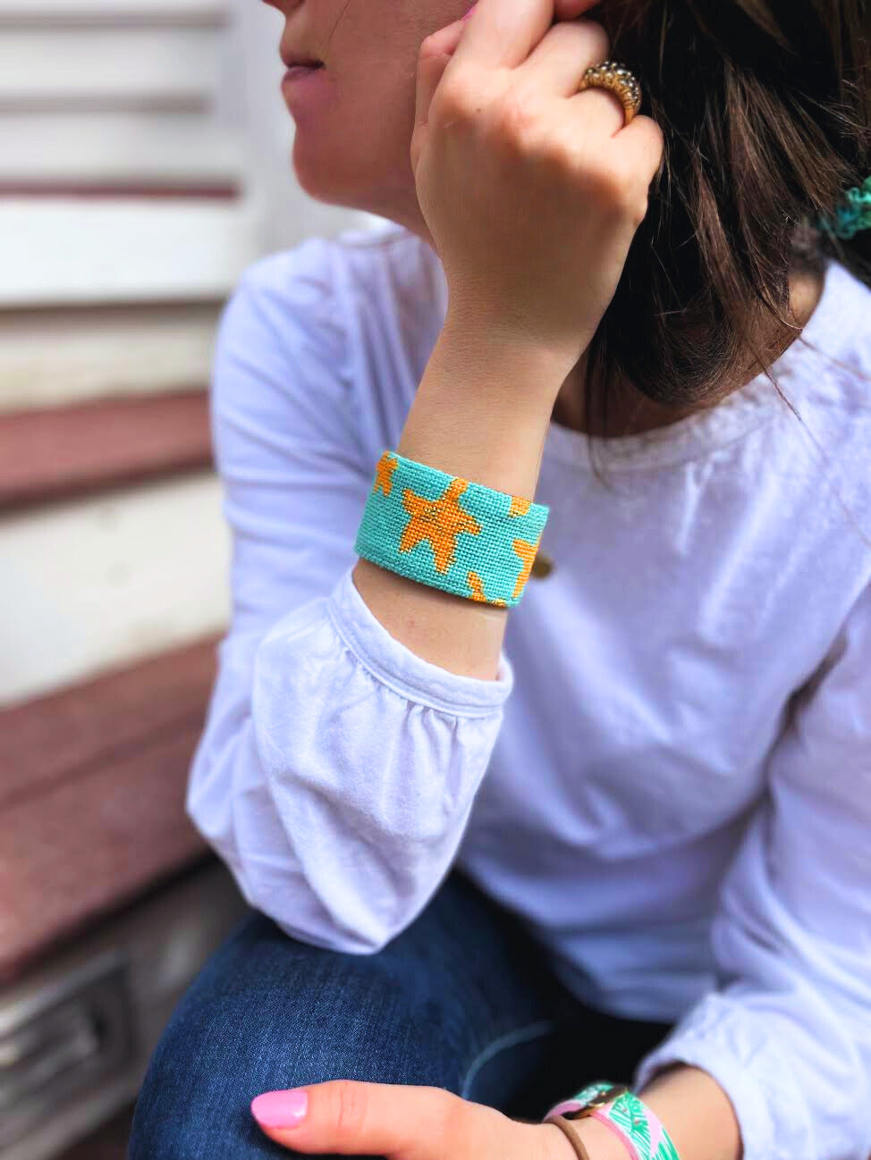 Francesca Joy Starfish Needlepoint Cuff Bracelet