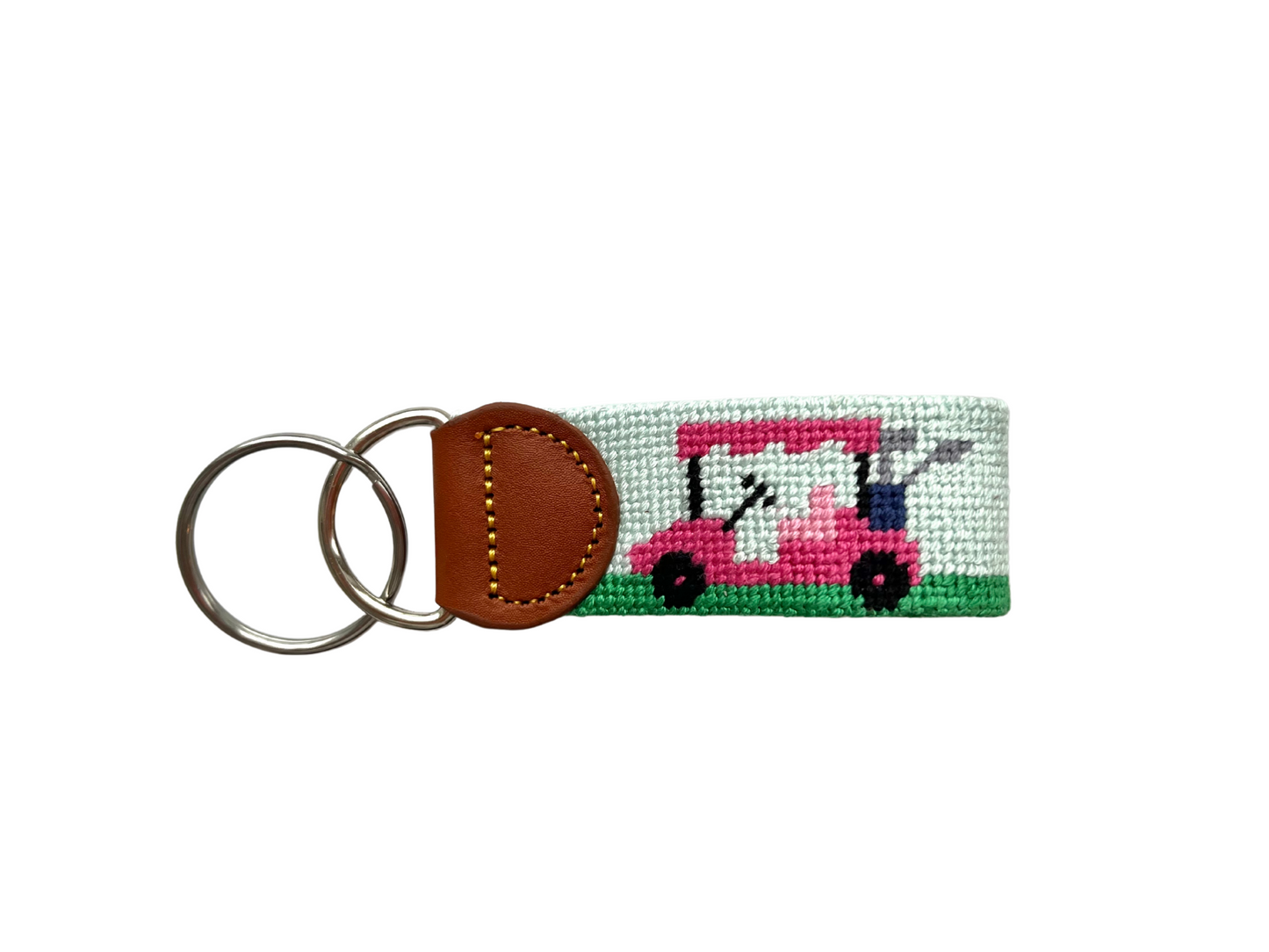 Needlepoint Ladies Golf Cart Key Chain
