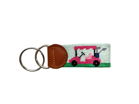 Needlepoint Ladies Golf Cart Key Chain
