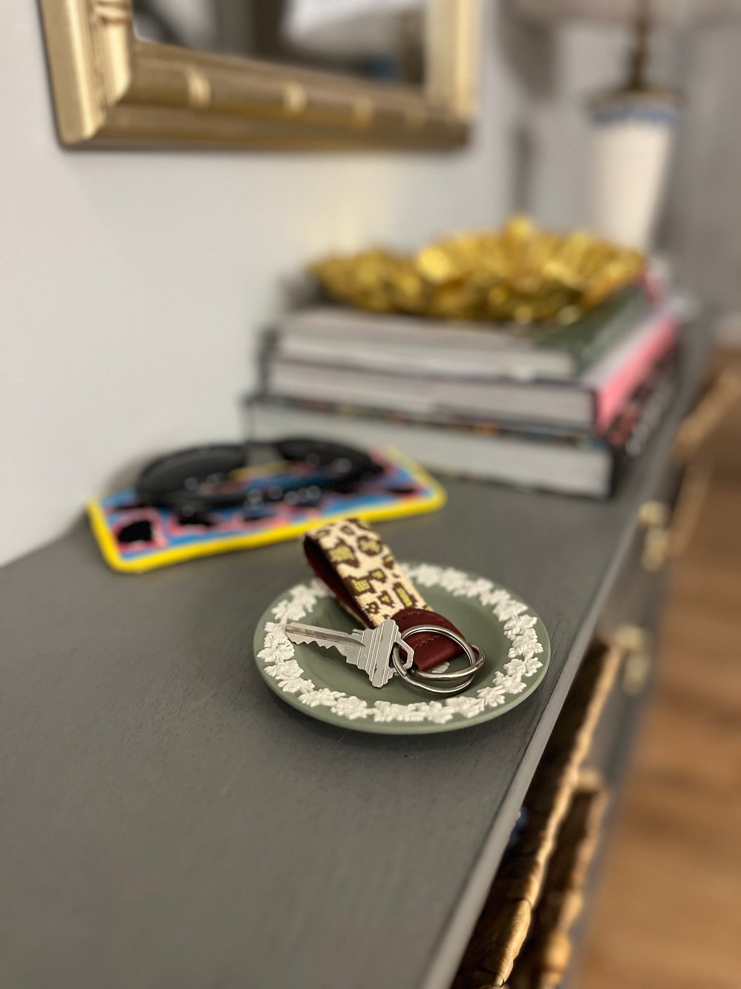 Needlepoint Gold Leopard Print Key Chain