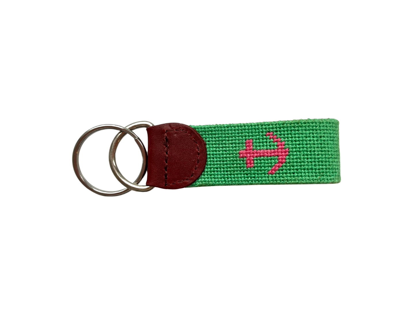 Needlepoint Pink and Green Anchor Key Chain