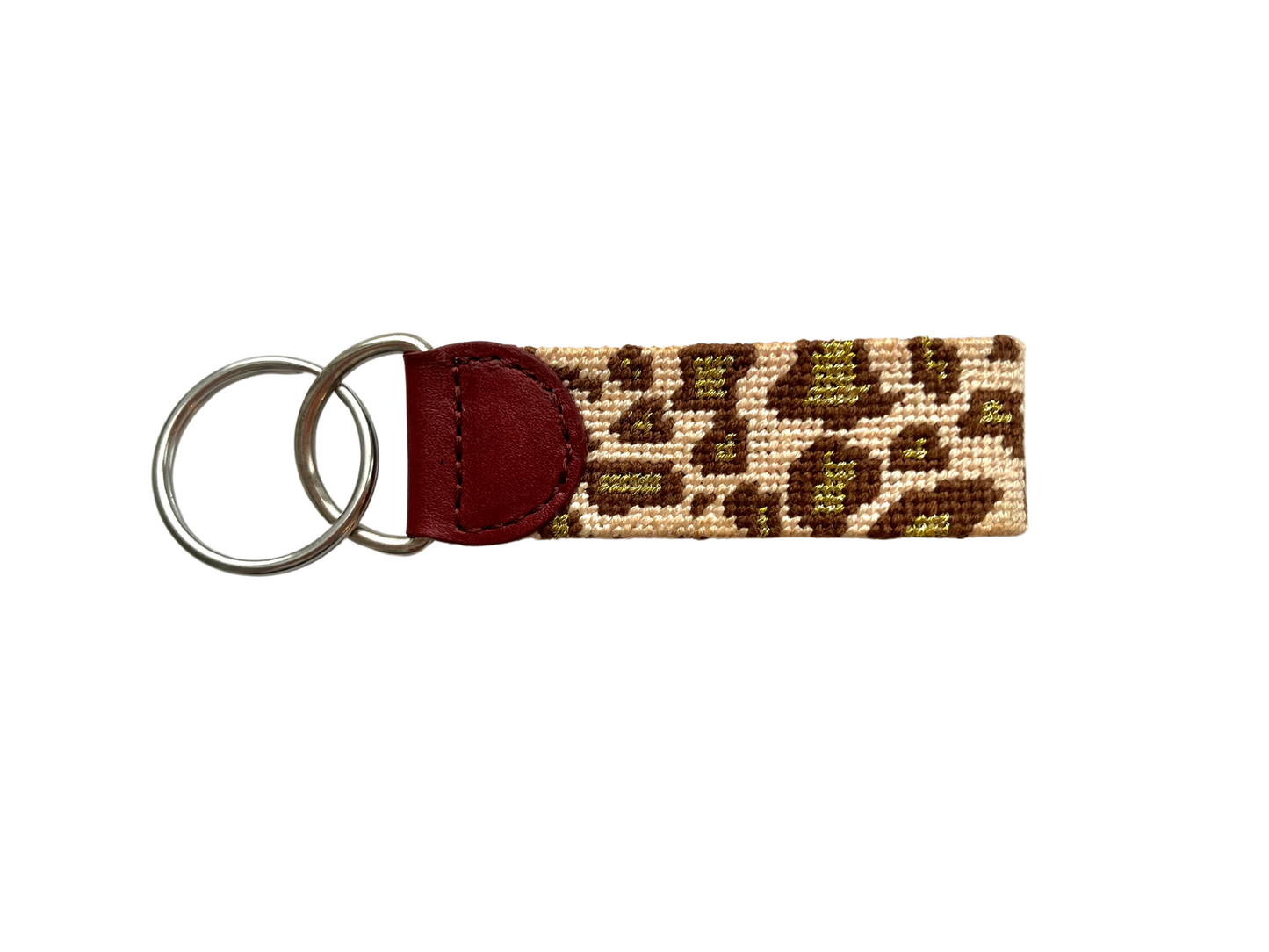 Needlepoint Gold Leopard Print Key Chain